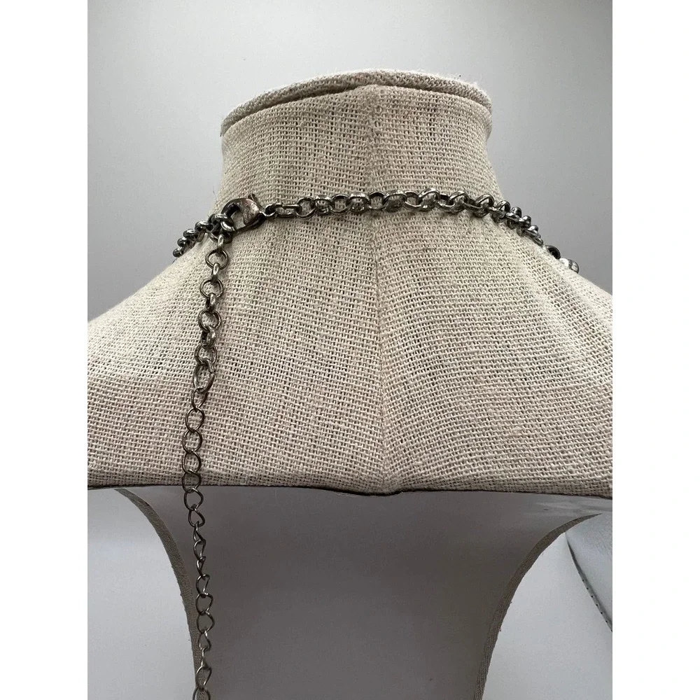 Orange Faux Stone Bib Necklace Statement Collar Boho Maximalist Acrylic Silver